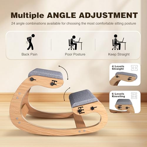 TinyHaven Ergonomic Kneeling Chair with Wooden Frame - Adjustable Height Office Chair with Soft Padding for Back Pain Relief, Posture Correcting Home & Office Desk Chair Wood TinyHaven
