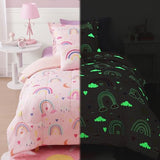 Kaleido Space Glow in The Dark Kids Comforter Set Full Size for Girls, Pink Rainbow Bedding Set 1 Comforter, 1 Decor Pillow, 2 Pillow Shams Kaleido Space