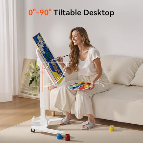 WALKINGDESK Foldable Pneumatic Height Adjustable Mobile Standing Desk with 90° Tiltable Tabletop, 27.2x18.9 Inch Portable Laptop Desk with Wheels, Holds Up to 66.1lbs for Home Office, Study, White WALKINGDESK