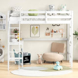 Giantex Twin Size Loft Bed with Desk, Solid Wood Loft Bed with 2 Ladders & Full Length Guardrail, Modern Space-saving Twin Bed Frame for Kids Teens Adults, No Box Spring Needed (White) Giantex