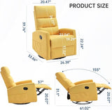 360° Swivel Rocker Recliner Chair for Small Spaces, Manual Recliner with Side Pockets for Petite Adults, Small Rocker Recliner for Living Room, Bedroom - Yellow