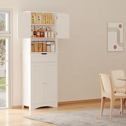 Gizoon 66” Elegant Versatile White Storage Cabinet for Kitchen and Bathroom - WoodArtSupply