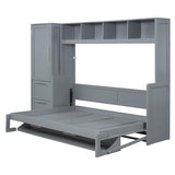 Merax Full Size Murphy Bed, Wall with Closet and Drawers, Storage Space Saving Muti-Functional Beds Frame for Home Office Guest Room, Gray Merax