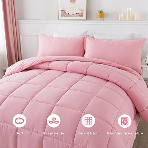 DOWNCOOL Full Size Comforter Sets -All Season Bedding Comforters Sets with 2 Pillow Cases -3 Pieces Bed Set Down Alternative Comforter Set -Pink Bedding Sets Full(82"x86") DOWNCOOL
