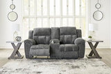 Signature Design by Ashley Frohn Contemporary Manual Reclining Loveseat with Console with Console, Storage and Cup Holders, Gray Signature Design by Ashley