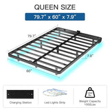 FviMzailon Queen Size Floating Bed Frame - Metal Platform Bed with Smart LED Lights & Charging Station, No Box Spring Needed, Easy Assembly FviMzailon