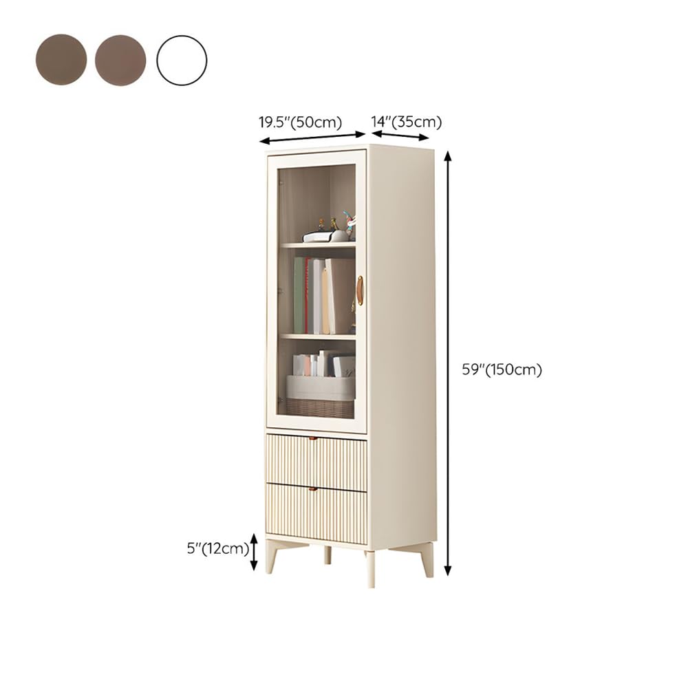 LITFAD Wooden Bookcase with Glass Door Freestanding Dustproof Bookshelf with Storage Drawers for Home Office Stylish Book Storage Display Cabinet for