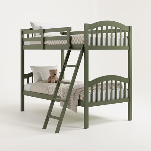 Storkcraft Long Horn Twin-Over-Twin Bunk Bed (Olive) - GREENGUARD Gold Certified, Converts to 2 Individual Twin Beds, Wood Slats, Bunk Bed Twin Over Twin for Kids, Ideal for Kids Storkcraft