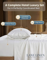 LANE LINEN Twin Sheets Set - 600 Thread Count Premium Sateen Weave for Gentle Feel On Your Skin - 100% Cotton Sheet Set for Hotel Quality Softness - Fits Mattresses Upto 15'' Deep - White LANE LINEN