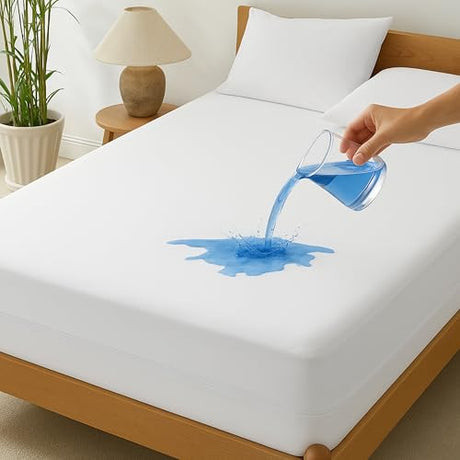 Zippered Mattress Encasement, Full Size Waterproof Mattress Protector, Breathable & Noiseless Absorbent 6-Sided Mattress Cover Cotton Passion