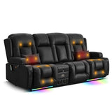 TUNYI Power Loveseat Recliner Sofa with Massage & Heat Home Theater Seating with Console RV Recliner Loveseat Sofa with USB/Storage/Side Pocket/LED Light/Speaker (Black, 3 Seat with Console)