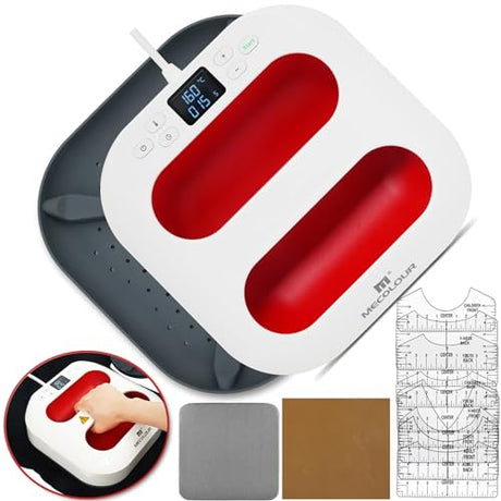 MECOLOUR Heat Press Machine for T Shirts, Portable Heat Press 9"X9" With Heat Press Mat, PTFE Teflon and 8 Pcs Tshirt Ruler Guide, Tshirt Press Machine for Sublimation, HTV, Heat Transfer Projects Red MECOLOUR