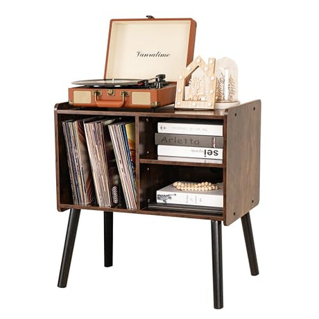 BEROXII Record Player Stand, Mid-Century Record Player Table with Storage Hold Up to 150 Albums , Vinyl Record Cabinet with Adjustable Shelves , Wood Turntable Stand for Living Room Bedroom, (Brown) BEROXII