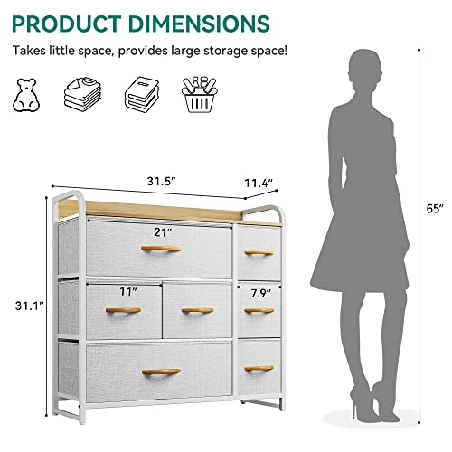 YITAHOME Dresser with 7 Drawers - Fabric Storage Tower, Organizer Unit for Bedroom, Living Room, Hallway, Closets - Sturdy Steel Frame, Wooden Top & Easy Pull Fabric Bins