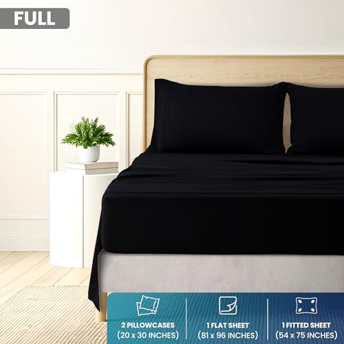 Utopia Bedding Full Size 4 Piece Sheet Set - Brushed Microfiber - Soft Bed Sheets for Full Size Bed - Includes 1 Fitted, 1 Flat, & 2 Pillow Cases - Deep Pocket (Black) Utopia Bedding