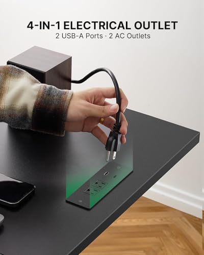 Marsail 63×55 in Electric Corner L-Shaped Standing Desk with 4-in 1 Electical Outlet, Computer Desk with Headphone Hook, Memory Sit Stand up Home Office Table, Ergonomic Gaming Table,Black Marsail
