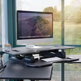 Mount-It! Corner Standing Desk Converter | Height Adjustable 43” Wide Desktop | Corner Stand Up Desk with Gas Spring Handle | Stand Up Computer Workstation with Ergonomic Keyboard Tray | Black Mount-It!
