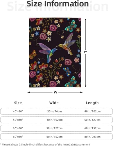 Abucaky Hummingbird Bird Fleece Throw Blanket Ultra Soft Cozy Blooming Flowers Decorative Flannel Blanket All Season for Home Couch Bed Chair Travel 60x50in Abucaky