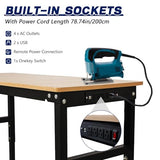 60'' Adjustable Workbench with Power Outlet, 2000 Lbs Capacity Work Benches for Garage, Wood Heavy Duty Work Bench,Shop Table for Shop Office Home Commercial FORJAMINT