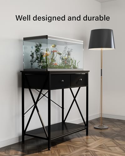 FILKO Aquarium Stand 20-29 Gallon, Metal Gallon Fish Tank Stands with Accessories Storage, Turtle/Reptile Terrariums Table,Breeder Tank Stand,Easy to Assemble(Tank not Included) (Black, 29 Gallon) FILKO