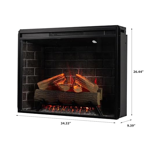 Modern Ember Uptown 33" Smart Electric Fireplace Insert with Remote Control, Compatible with Alexa - 1,000 Sq Ft Electric Heater with Realistic Flames and Log Set Modern Ember