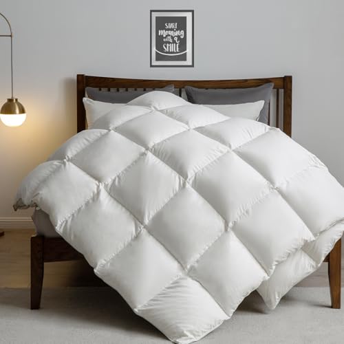 APSMILE All Season Down Feather Fibers Comforter Queen Size - Ultra-Soft High Fill-Power Hotel Collection Duvet Insert, Fluffy Medium Warm Quilt with Corner Tabs(90x90, White) APSMILE