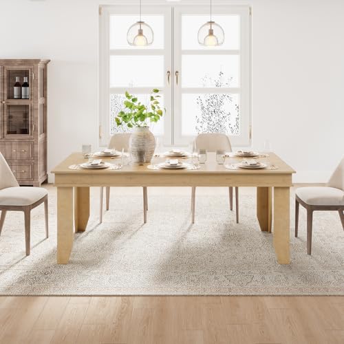 GarveeHome Farmhouse Dining Table for 6-8 People, 71 in Long Kitchen Tables with Wooden Sturdy Frame, 6 ft Large Rectangular Dinner Table for Dining Room, Kitchen, Natural, 71" Non-extendable GarveeHome