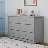 Storkcraft Crescent 6-Drawer Dresser (Pebble Gray) – GREENGUARD Gold Certified, Gray Dresser for Bedroom, Kids & Nursery Storage Chest, Safety Interlocking Drawers, Pre-Installed Tracks, Kids Chest Storkcraft