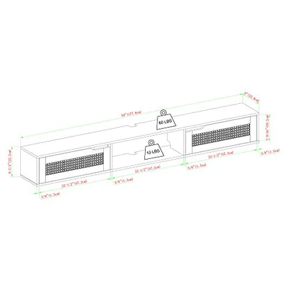 Walker Edison Modern Rattan Flip-Down-Door Wall-Mounted Floating Stand for TVs up to 80 Inches, 70 Inch, Coastal Oak - WoodArtSupply