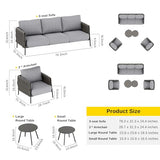 EAST OAK Life Chatter Patio Furniture Set 5 Pieces, Outdoor Furniture 5-Seat Sofa with Two Round Coffee Table, Waterproof Thick Cushion Deep Seating for Porch, Balcony, Earth Black & Misty Grey EAST OAK