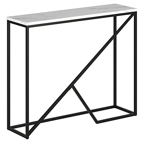 Henn&Hart 36" Wide Console Table with Faux Marble Top in Blackened Bronze, for Home, Living Room, Bedroom, Entertainment Room, Office Henn&Hart