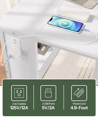 CHOEZON 31.5" Modern White Folding Computer Desk with Power Outlets, Wheels, Storage, Perfect for Small Spaces White TDN01UWB CHOEZON