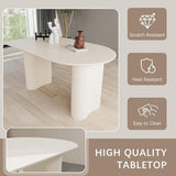 HAIZAO Modern Dining Table Set for 4, 5 Pieces Cream Kitchen Table Set,63Inch White Oval Dining Table with 4 Beige Chairs for Apartment Large Space HAIZAO