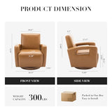 COLAMY Swivel Accent Chair Set of 2, Faux Leather Armchair with Solid Wood Base, Square Back and Soft Cushions for Living Room, Bedroom, Home Office, Small Spaces, Lightbrown COLAMY