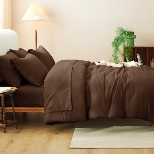 CozyLux Full Size Comforter Sets Brown, 7 Pieces Bed in a Bag Full Comforter Set with Sheets, Luxury Soft Bedding Set with Down Alternative Comforter, Fitted Sheet, Flat Sheet, Pillowcases & Shams