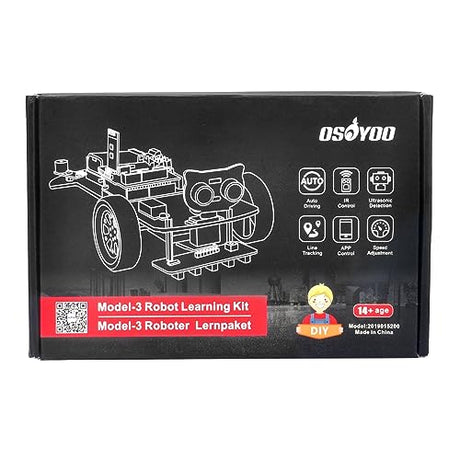 OSOYOO Model 3 Robot Car DIY Starter Kit for Arduino,Educational Motorized Robotics, Remote Control App, Learning How to Code, IOT Mechanical Coding for Teens and Adults OSOYOO