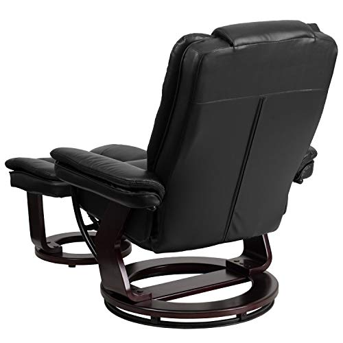 Flash Furniture Bali Contemporary Multi-Position LeatherSoft Recliner Chair with Ottoman, 360-Degree Swivel Recliner Chair and Ottoman Set, Black Flash Furniture