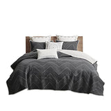 Ink+Ivy Reversible Cotton Quilt Set - Trendy Chevron Design Summer Cover Breathable Coverlet, Lightweight All Season Bedding Layer for Winter, Matching Shams, Full/Queen(88"x92"), Black 3 Piece INK+IVY