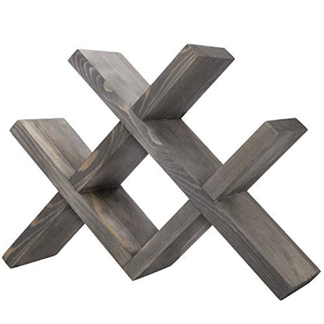 MyGift Vintage Gray Wood 4-Bottle Countertop Wine Storage Rack, Wine Bottle Tabletop Display Holder MyGift