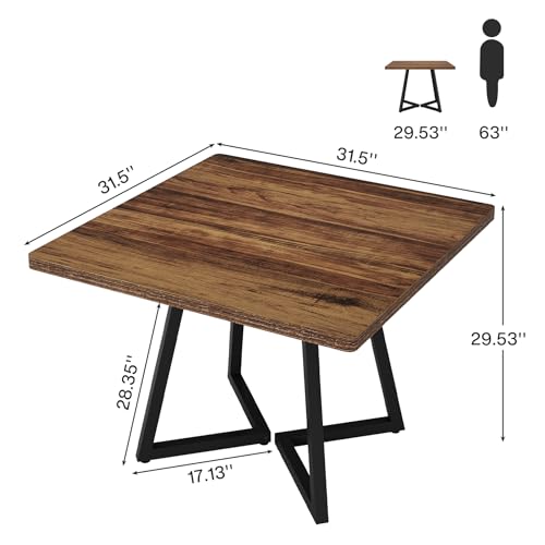 Tribesigns Square Commercial Dining Table Set of 6, 31.5" Heavy Duty Dinner Table with Metal Base, Wooden Kitchen Table for Restaurant, Cafe, Bakery, School, Apartment, Rustic Brown & Black Tribesigns