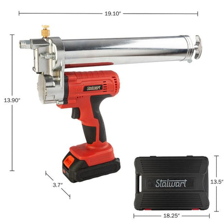 Stalwart Grease Gun - 20V 12000 PSI Cordless Grease Gun with 14-Inch Hose, Couplers, Lithium Ion Battery, Charger, and More - Tool Kit (Black/Red) Stalwart