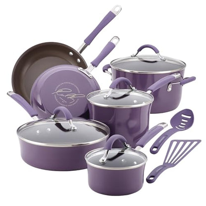 Rachael Ray Cucina Nonstick Cookware Pots and Pans Set, 12 Piece, Lavender Purple