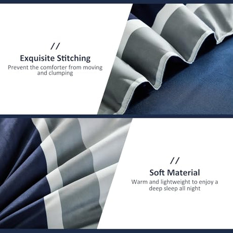 WONGS BEDDING Queen Comforter Set, 7 Pieces Navy Blue Comforter Set Queen Size, Soft Striped Bed in a Bag Bedding Set with Comforter, Flat Sheet, Fitted Sheet, Pillow Shams, Pillowcase WONGS BEDDING