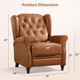 Bonzy Home Genuine Leather Pushback Recliner for Adults with Rivet Decoration, Push Back Recliner Chair with Overstuffed Cushion, Single Reclining Sofa with Button-Tufted Back for Living Room,Brown