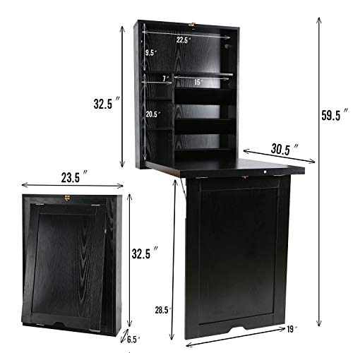 YUSING Wall Mounted Table, Fold Out Convertible Desk Multi-Function Computer Desk Writing Desk Home Office Wood Wall Floating Desk with Large Storage Area YU YUSING