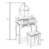 European - Style 4 - Drawer Single - Mirror Dressing Table Set in White - 360 - Degree Rotating & Removable Mirror Generic