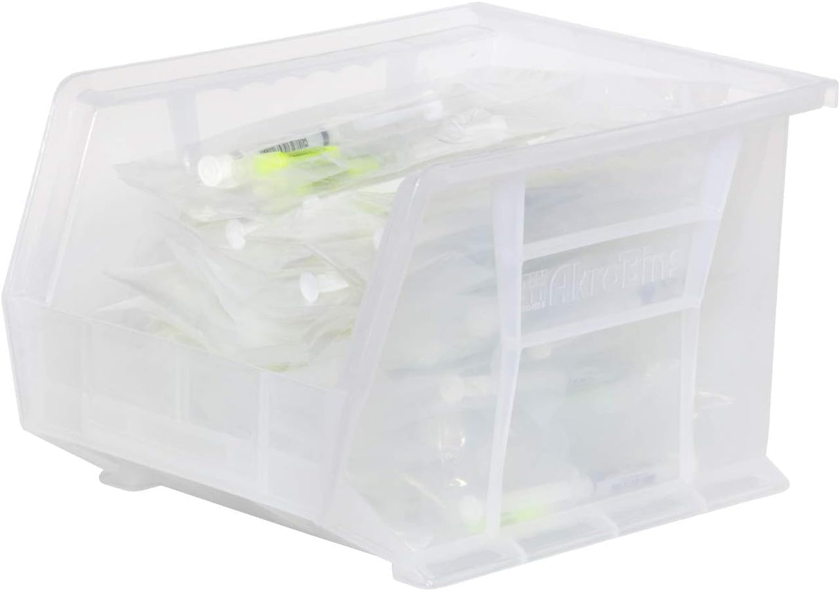 Akro-Mils 30239 AkroBins Plastic Storage Bins, Space-Saving Stackable Bins for Garage, Pantry, Craft Organization, 11-" x 8-" x 7-", Clear, 6-Pack Akro-Mils