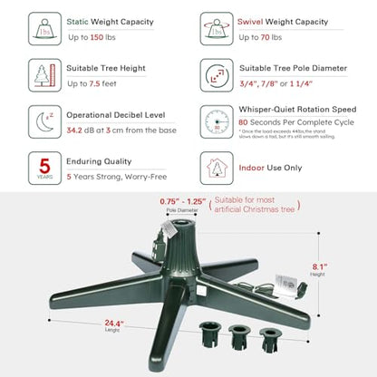 HarcoHome 360-Degree Rotating Christmas Tree Stand for Artificial Trees Up to 7.5ft, Silent & Durable Metal Gear & POM Construction, Universal Fit for Most Fake Trees (Green)