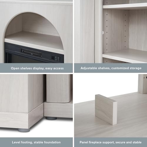 Mopio Blake 59" Arched TV Stand for 32/42/55/60/65 Inch TVs, Fireplace Mantel, Modular Side Storage Shelves, Entertainment Center for Living Room, TV Table Credenza, Media Console (White, With Insert) mopio