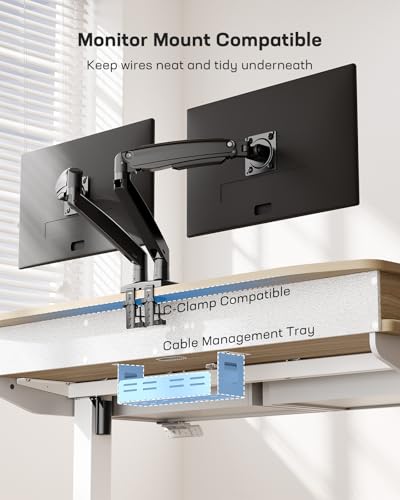 HUANUO 55 x 30 inch Electric Standing Desk with Wood Drawers, Adjustable Height Sit Stand Home Office Desk with Two Tiers, Ergonomic Adjustable Stand up Desk C-Clamp Monitor Mount Compatible, Natural HUANUO